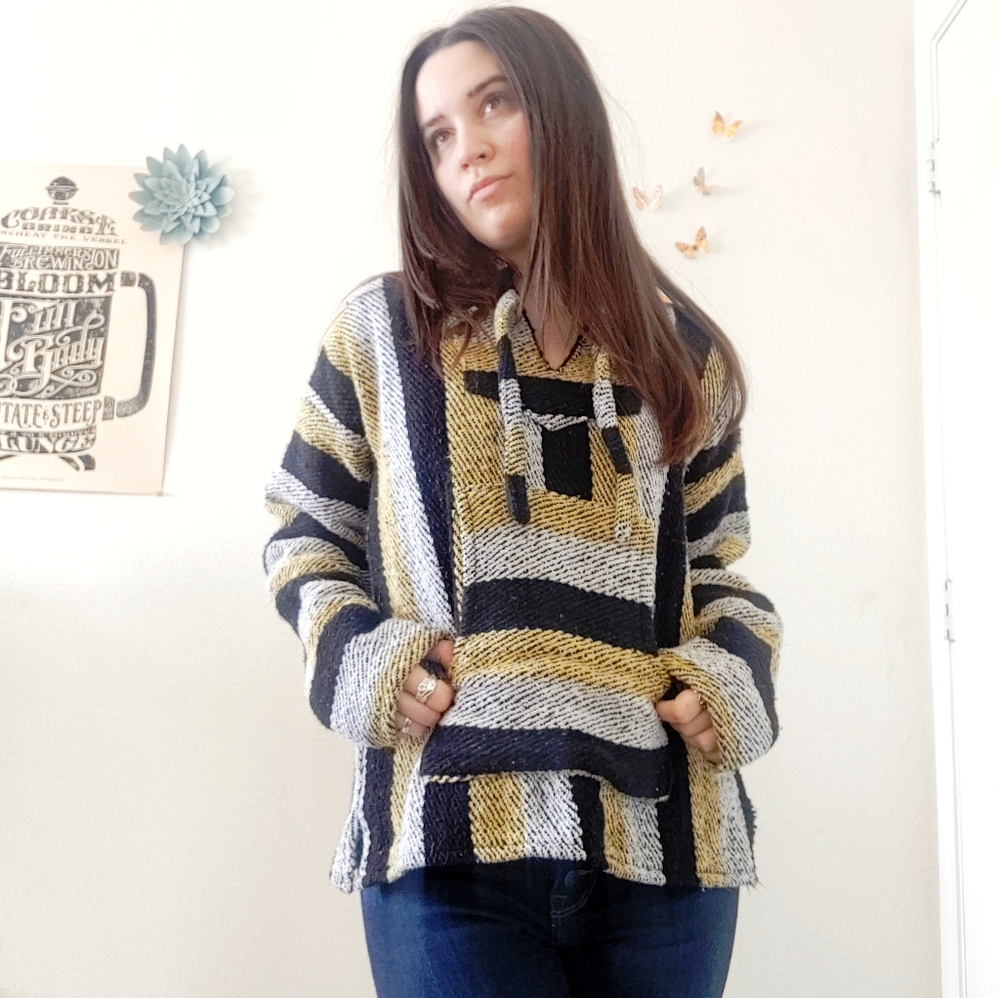 Woven Striped Drug Rug Skater Hoodie